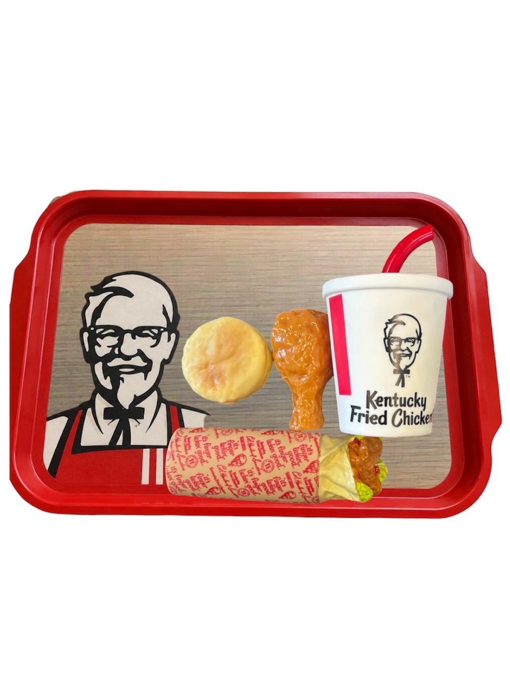 KFC Squeaker Dog Toy Food Set with Biscuit, Drumstick, Chicken Wrap, & Drink.NEW